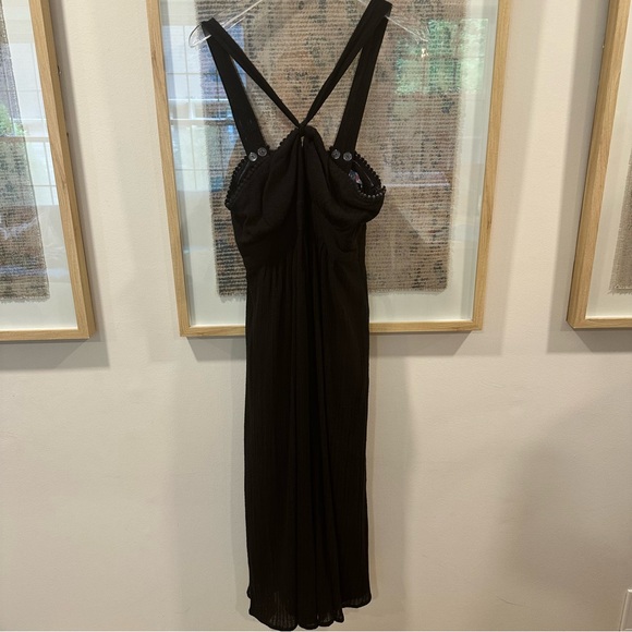 Maeve Black Textured Jumper Romper 6 Wide Leg Halter Sleeveless Boho Twist - Picture 2 of 8